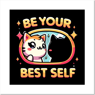 Be your best self - Cute kawaii cats with inspirational quotes Posters and Art